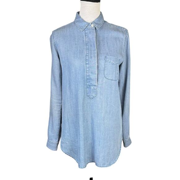Ann Taylor LOFT Chambray Blue Softened Long Sleeve Relaxed Popover Tunic Shirt - Picture 1 of 12